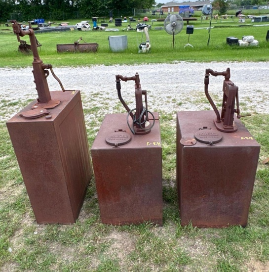 3 Antique Oil Canisters and Pumps - Made by Bowser