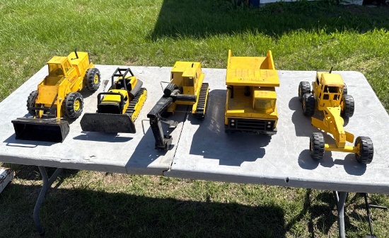 5 Construction Tonka Toys: Rubber Tire Loader, Dozer, Track Hoe, Dump Truck, Motor Grader