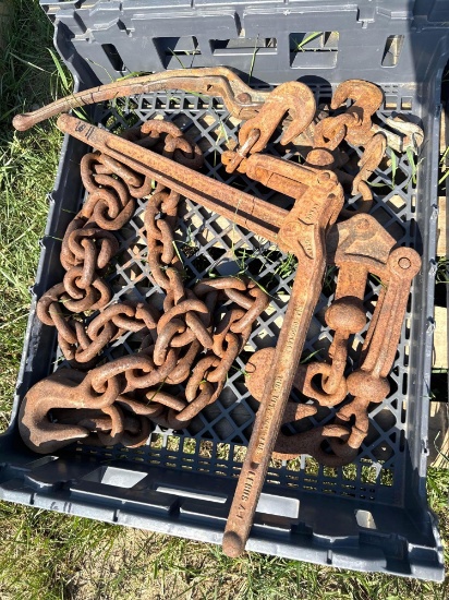 Crate of Misc. Chain, Binders, and Extra Heavy Duty Chain