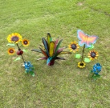 Lot of 5 Misc. Metal Yard Art: Plants, Flowers, etc.