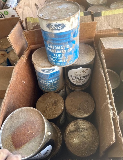 Box of Misc. Ford Automatic Transmission Fluid, STP Oil, Sears Spectrum SAE 10W-40 Motor Oil
