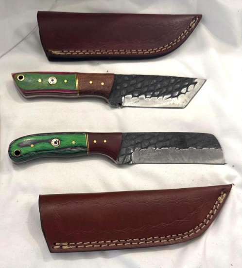 2 Custom Damascus Knives Made by MHS Cutlery
