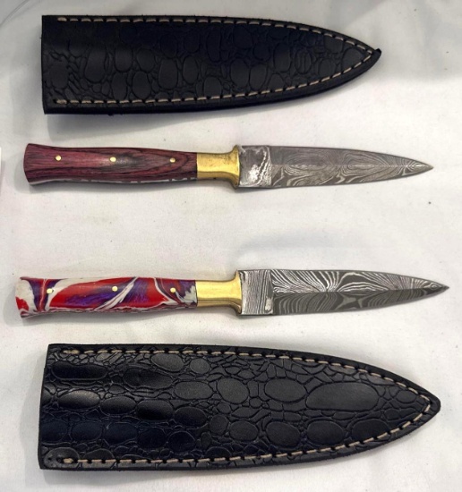 2 Custom Damascus Knives Made by MHS Cutlery