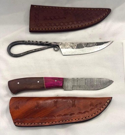 2 Custom Damascus Knives Made by MHS Cutlery