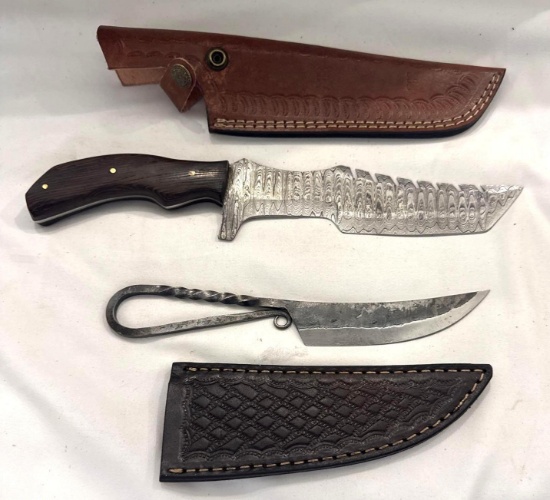 2 Custom Damascus Knives Made by MHS Cutlery