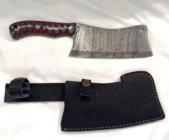 Custom Damascus Meat Cleaver Knife Made by MHS Cutlery