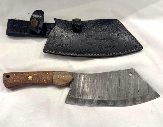 Custom Damascus Meat Cleaver Knife Made by MHS Cutlery