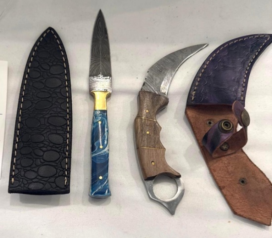 2 Custom Damascus Knives by MHS Cutlery