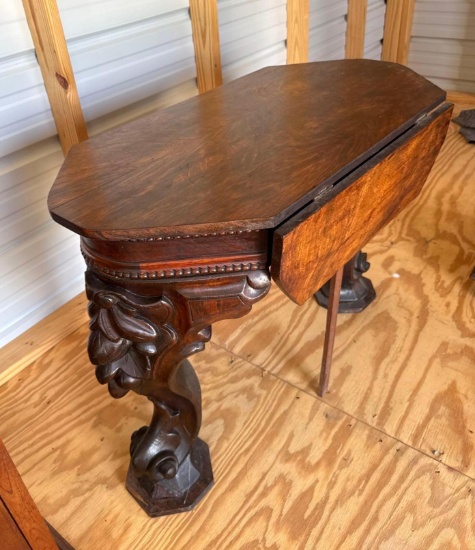 Rare Vintage Side Table with Drop Leaf - Made from Legs of Baby Grand Piano in Poland