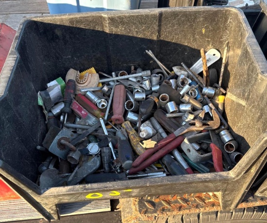 Black Tub of Misc. Tools: Pliers, Sockets, Screwdrivers, etc.