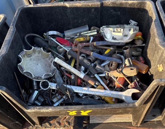 Tote of Misc. Tools: Socket, Wrenches, Screwdrivers, etc.