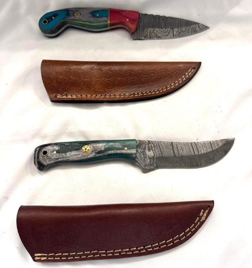 2 Custom Damascus Knives Made by MHS Cutlery