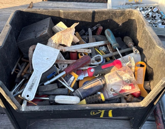 Tote of Misc. Tools: Screwdrivers, Pliers, etc.