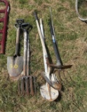 Lot of Misc. Shovels, Picks, Pitchforks, etc.