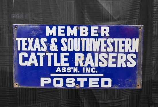 Texas Southwestern Cattle Raisers Porcelain Advertising Sign - 20" x 10"