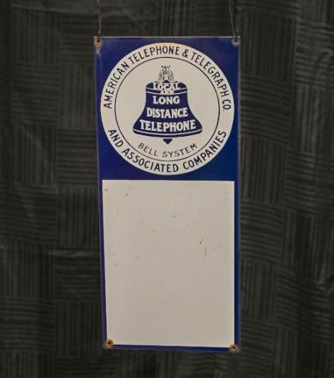 American Telephone & Telegraph Co. Long Distance Telephone Porcelain Sign - Bell System (8 x 18)