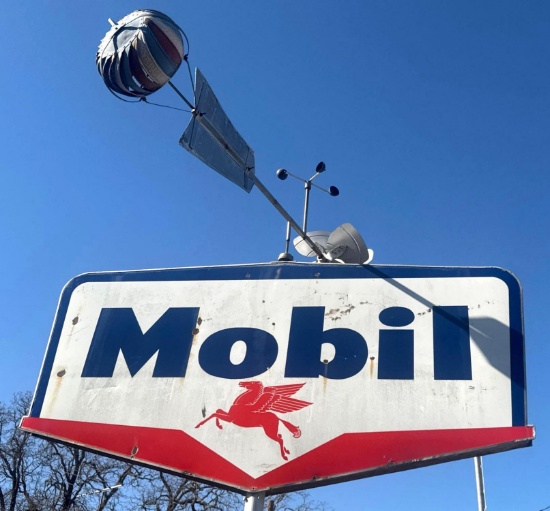 Mobil Pegasus Double-Sided Porcelain Service Station Sign with Weather Vane - T-59 (102 W x 51 T)
