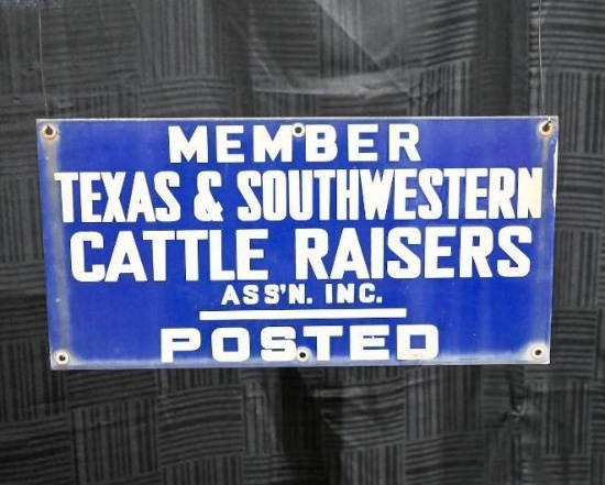 Texas Southwestern Cattle Porcelain Advertising Sign - 20" x 10"