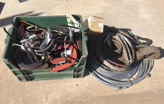 Lot of Steel Cable, Tow Straps, Horseshoes & Misc. Shop Supplies