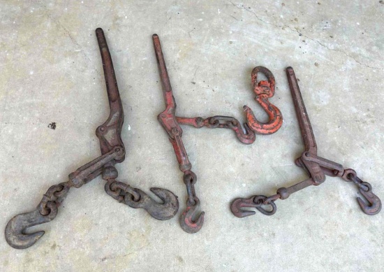 Lot of (3) Heavy-Duty Lever Chain Load Binders (Boomers)