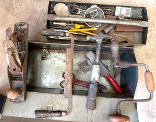 Lot of (2) Metal Tool Boxes, Tool Tray & Assorted Hand Tools