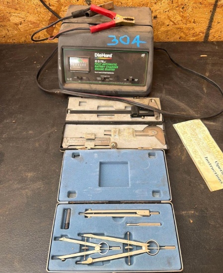 Lot of DieHard Automatic Battery Charger, Electronic Caliper & Divider Set