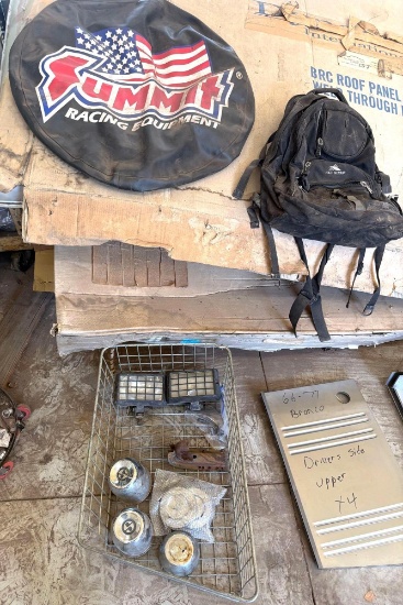 Lot of Driving Lights, Wheel Covers, Summit Racing Tire Cover & Backpack