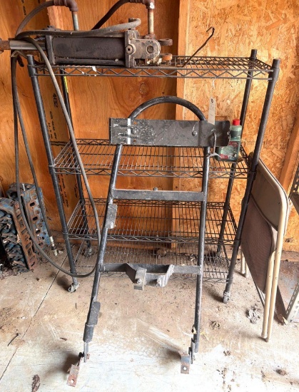 Lot of (2) Hydraulic Cylinders, Wire Shelving Unit & Folding Chair