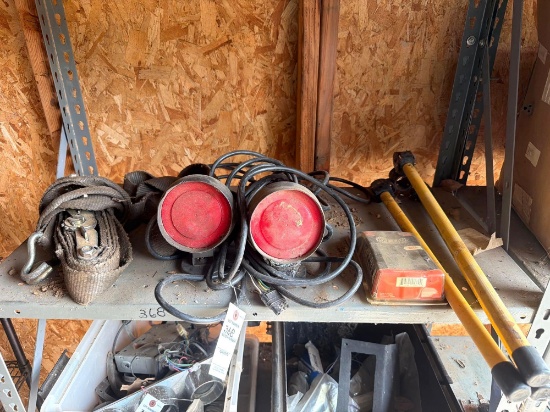Contents of Shelf - Ratchet Straps, Magnetic Trailer Lights, Light Tripod & Echo Tune-Up Kit