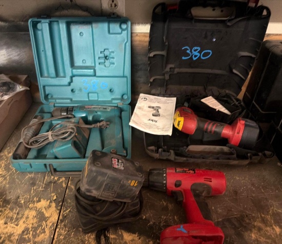 Lot of (3) Cordless Drills with Chargers & Batteries - Untested