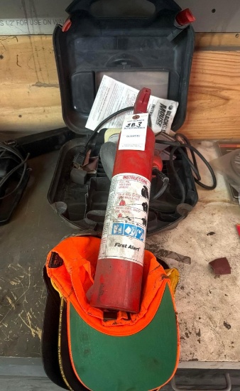 Lot of Black & Decker Jitterbug Sander, Ball Caps & Fire Extinguisher