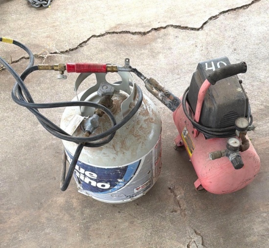 Propane Tank with Ditch Burner & Portable Air Compressor - Works