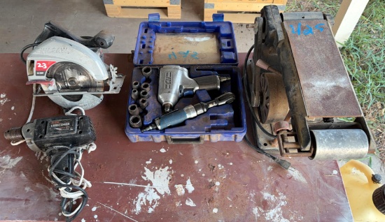 Lot of Power & Pneumatic Tools - Belt Sander, Impact Wrench Set, Skil Saw & Craftsman Drill