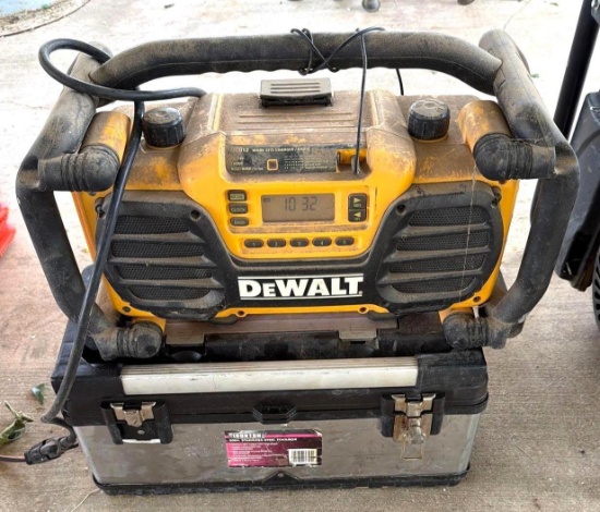 DeWalt Jobsite Radio with Toolbox of Concrete Trowels - Works
