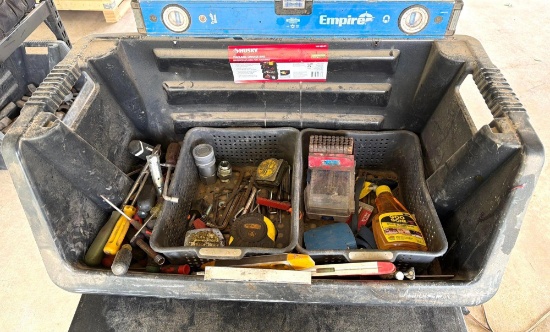 Husky Storage Bin with Assorted Hand Tools, Metal Stamps & Shop Supplies