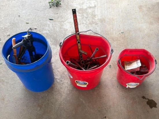 (3) Buckets of Assorted Hand Tools, Hardware & Shop Supplies