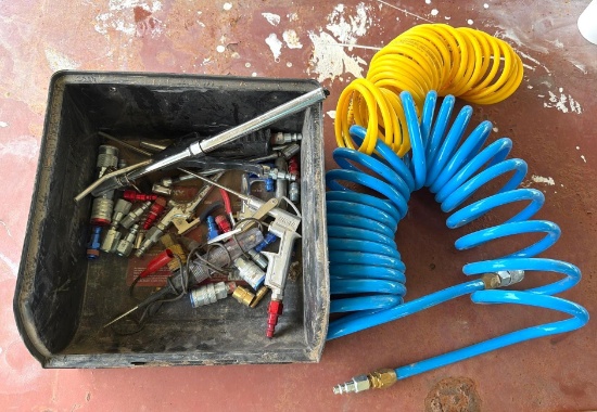 Small Parts Bin with Air Hoses, Air Chucks & Pneumatic Fittings