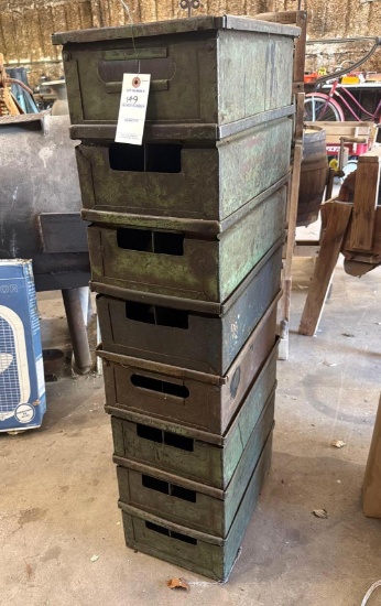 Lot of (8) Heavy-Duty Industrial Stackable Storage Bins - Metal Parts Bins
