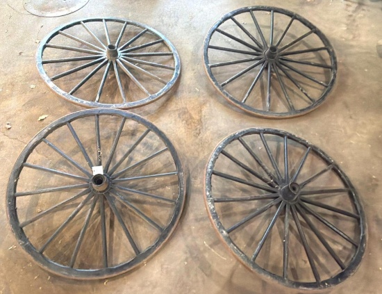 4 Vintage Steel Carriage / Wagon Wheels - (2) 39 in. & (2) 44 in. - Solid Condition - 4X Money