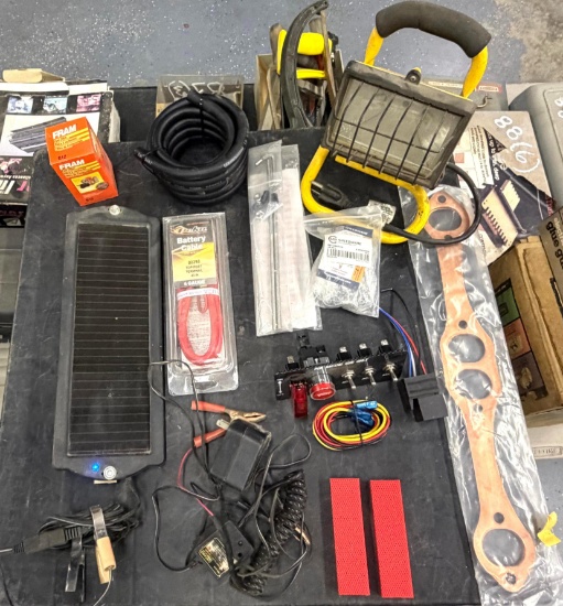 Automotive Electrical and Racing Components Lot with Solar Panel