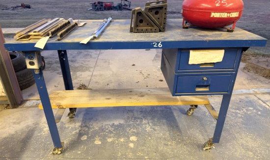 Rolling Metal Workbench with Drawers - Contents Not Included