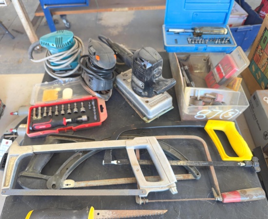 Large Assortment of Hand Saws, Sanders and Screwdriving Tools