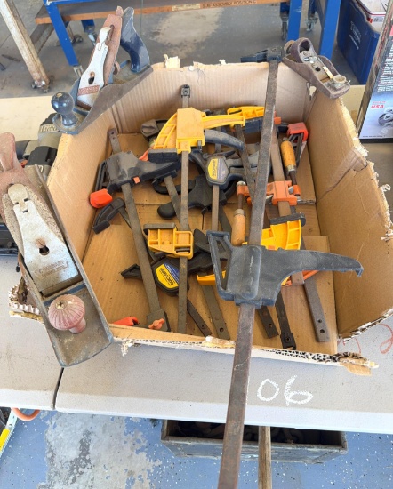 Large Lot of Squeeze Clamps and Three Hand Planes