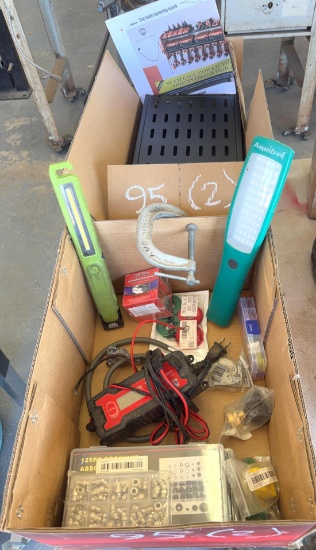 Lot of Electrical Supplies, Hardware Organizers, Chargers & Work Lights