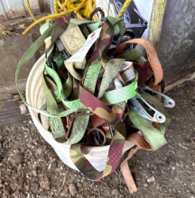 Bucket of Assorted Ratchet Tie-Down Straps