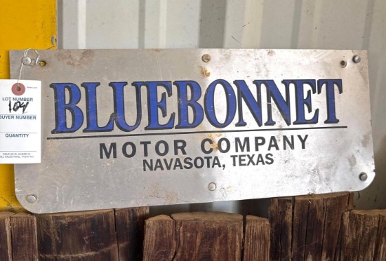 Bluebonnet Motor Company Metal Advertising Sign - 18 x 8 in