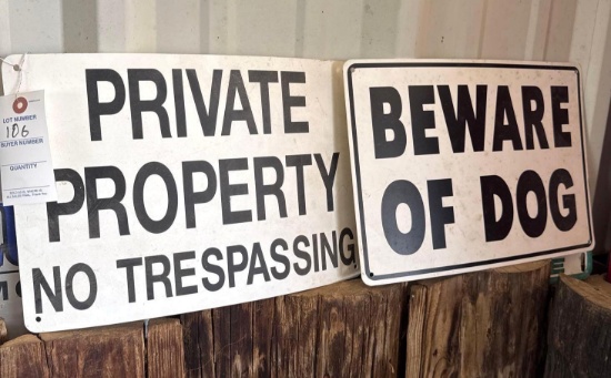 Private Property and Beware of Dog Signs - Two 14 x 10 in Signs