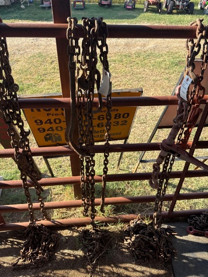 Lot of (3) 3/8 in Chains with Specialty Hooks - Approx. 4, 6 and 8 ft