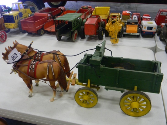 DBL BOX HIGH WHEEL WAGON 12" LONG W/ HORSES