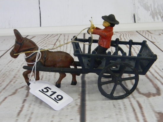 CAST IRON CART, DRIVER AND MULE
